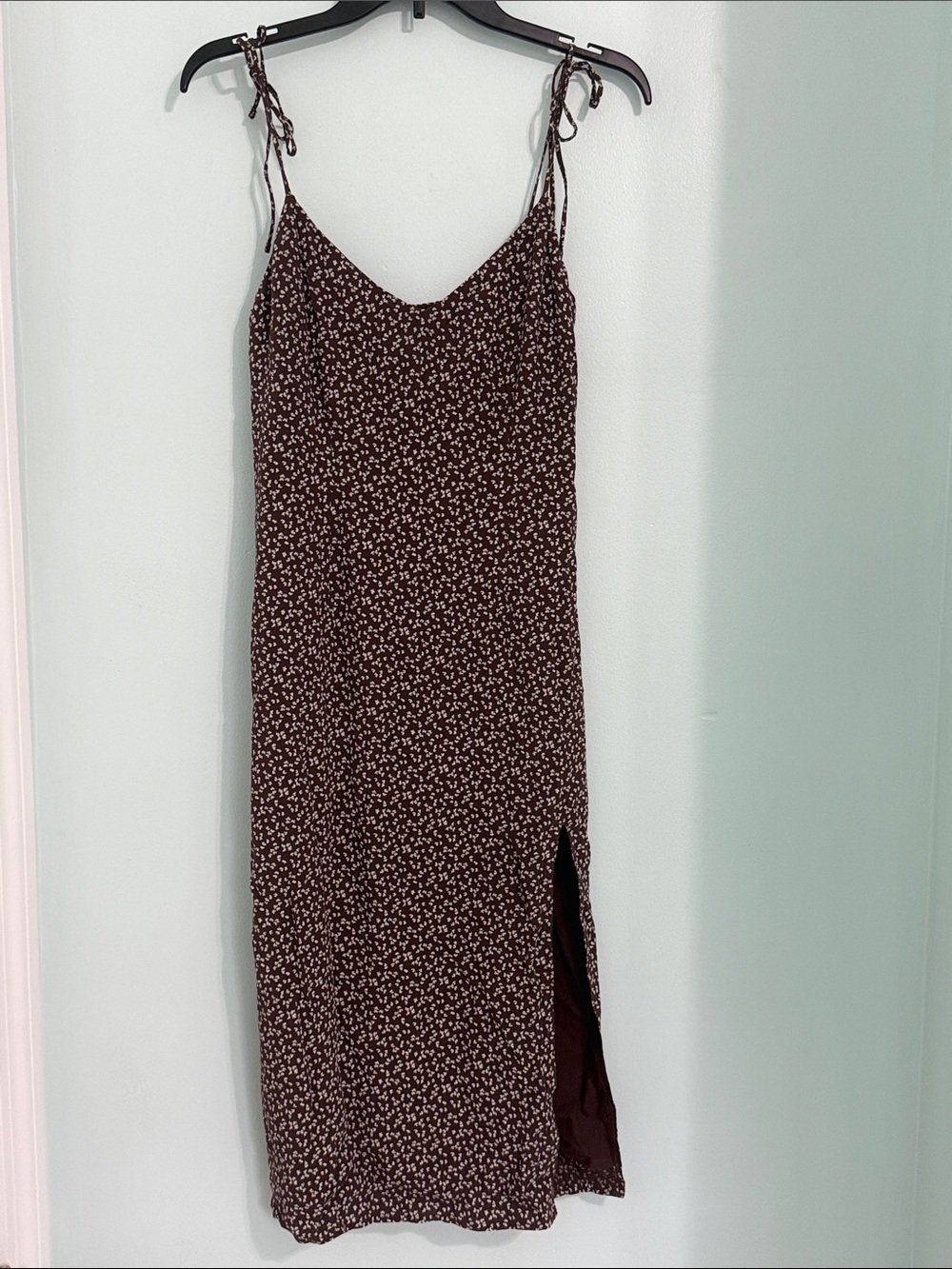 Abercrombie & Fitch Brown Floral Maxi Slip Dress with Side Slit